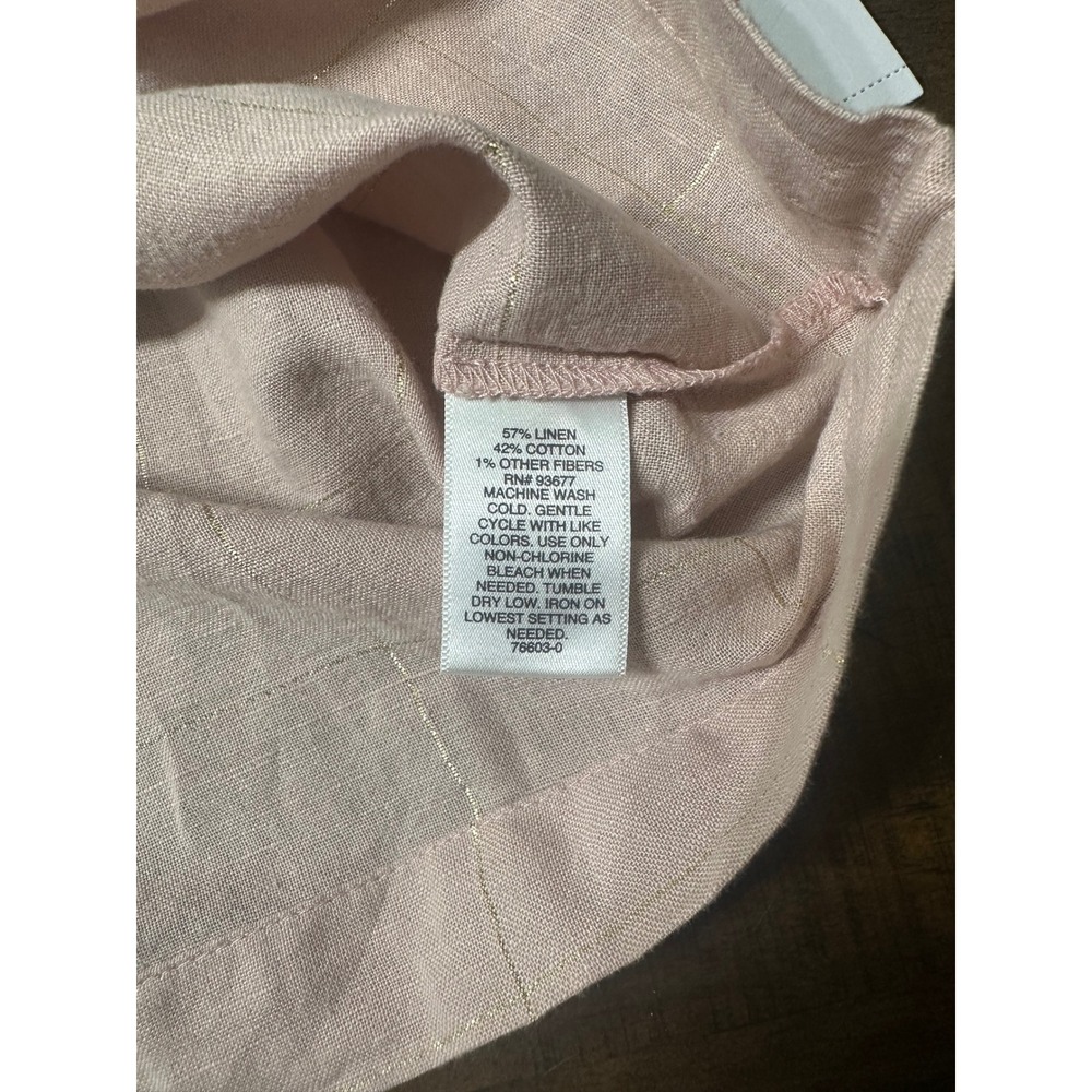 Liz Claiborne Womens Rose Quartz Plaid Linen Blend Tank Top Pink Gold Metallic M - Picture 3 of 8